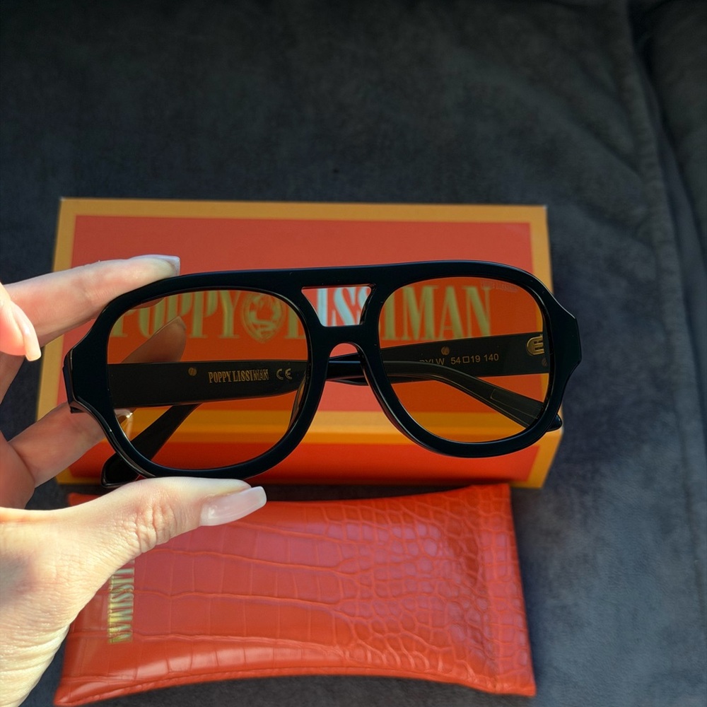 New Poppy Lissiman Black Aviator Sunglasses